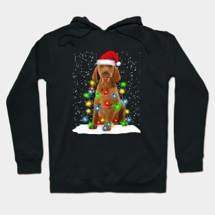 Vizsla Christmas Santa Hat Xmas Tree Color Lights Hoodie